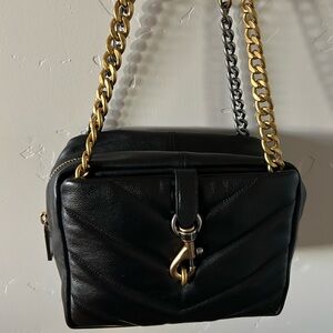 NEW Rebecca Minkoff Black Leather Shoulder Bag with Gold and Silver Chain
